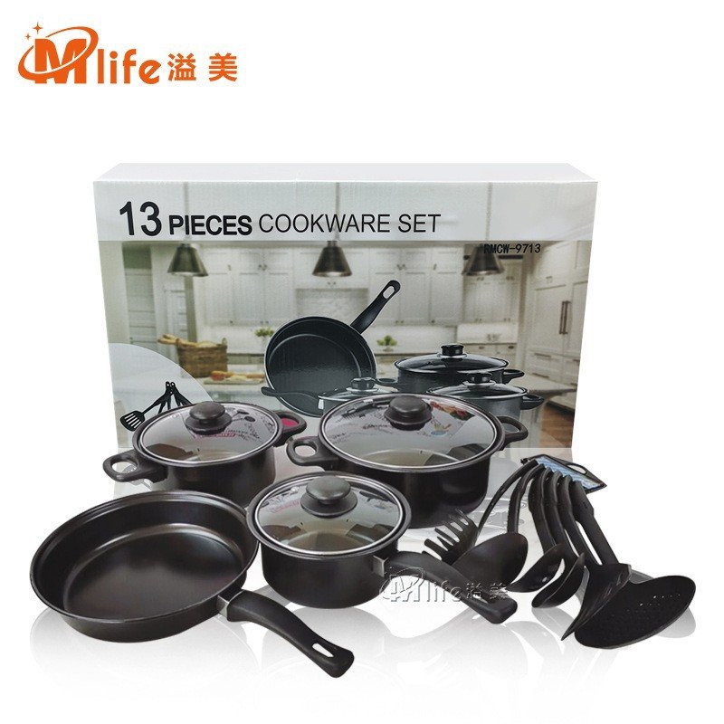 Wholesale 13 Piece Set Pot And Pans Non Stick Glass Lid Cookware Kitchen Cookware Sets Promotion Gift Combination Set