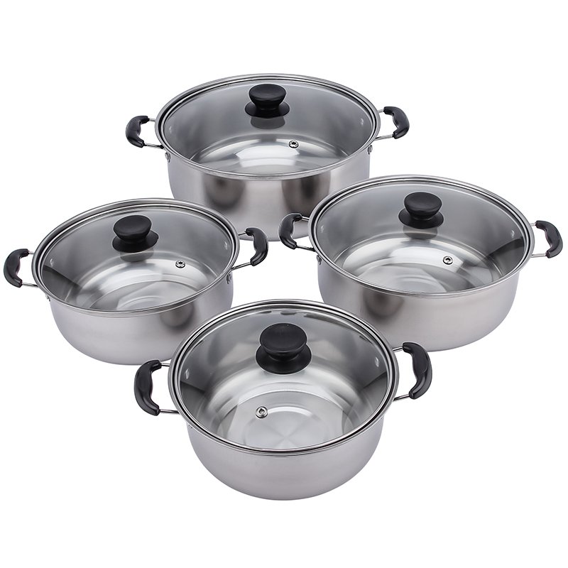8PCS Kitchen Cookware Set Soup Pot Suit Cooking Pot Set Stainless Steel Cookware Glass Lid Stock Pot Wholesale Casseroles Sets