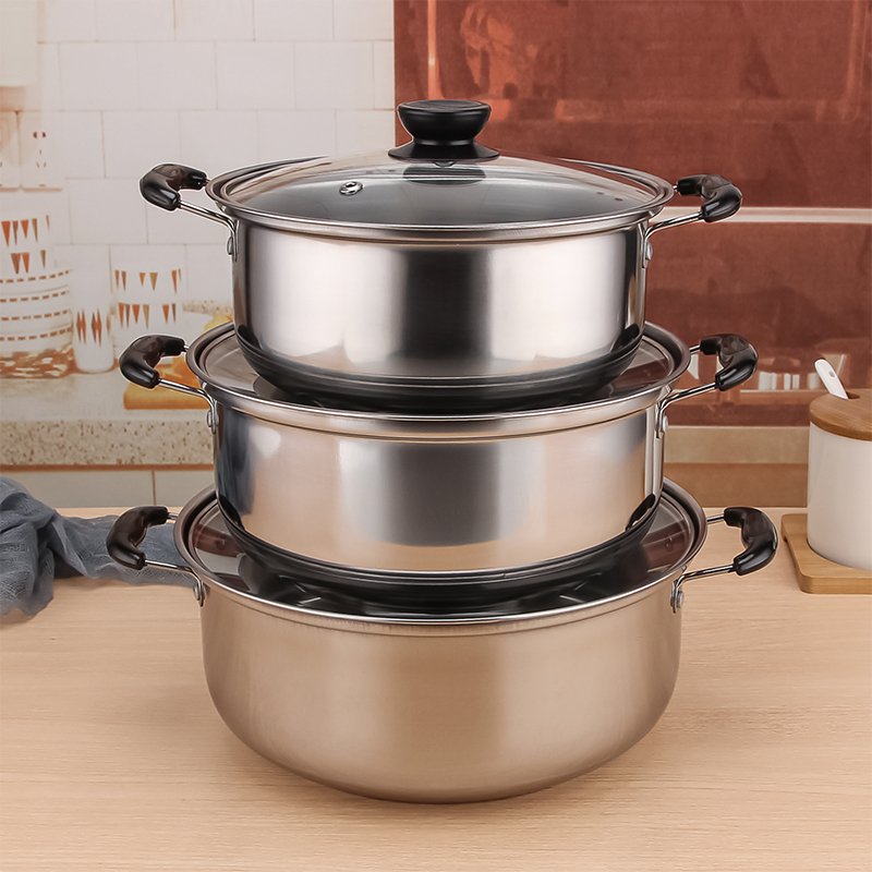 8PCS Kitchen Cookware Set Soup Pot Suit Cooking Pot Set Stainless Steel Cookware Glass Lid Stock Pot Wholesale Casseroles Sets