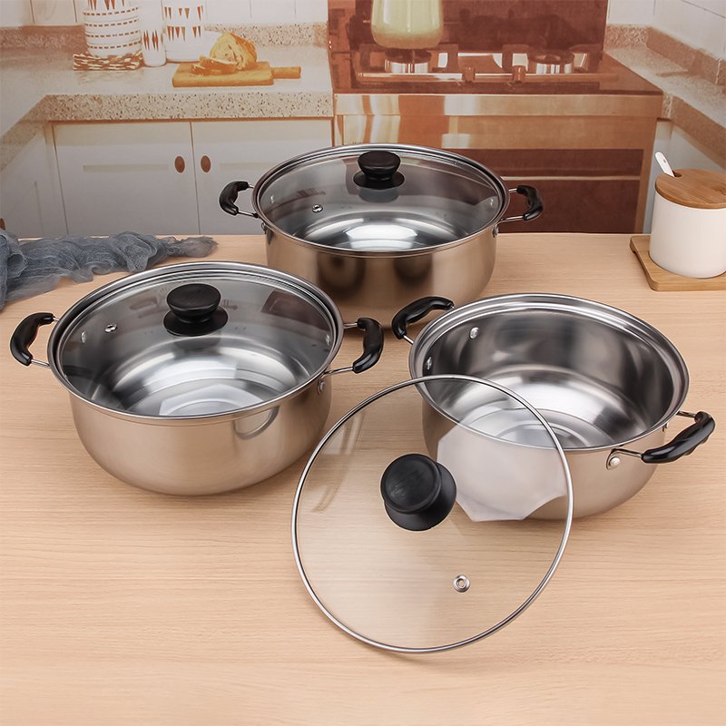 8PCS Kitchen Cookware Set Soup Pot Suit Cooking Pot Set Stainless Steel Cookware Glass Lid Stock Pot Wholesale Casseroles Sets