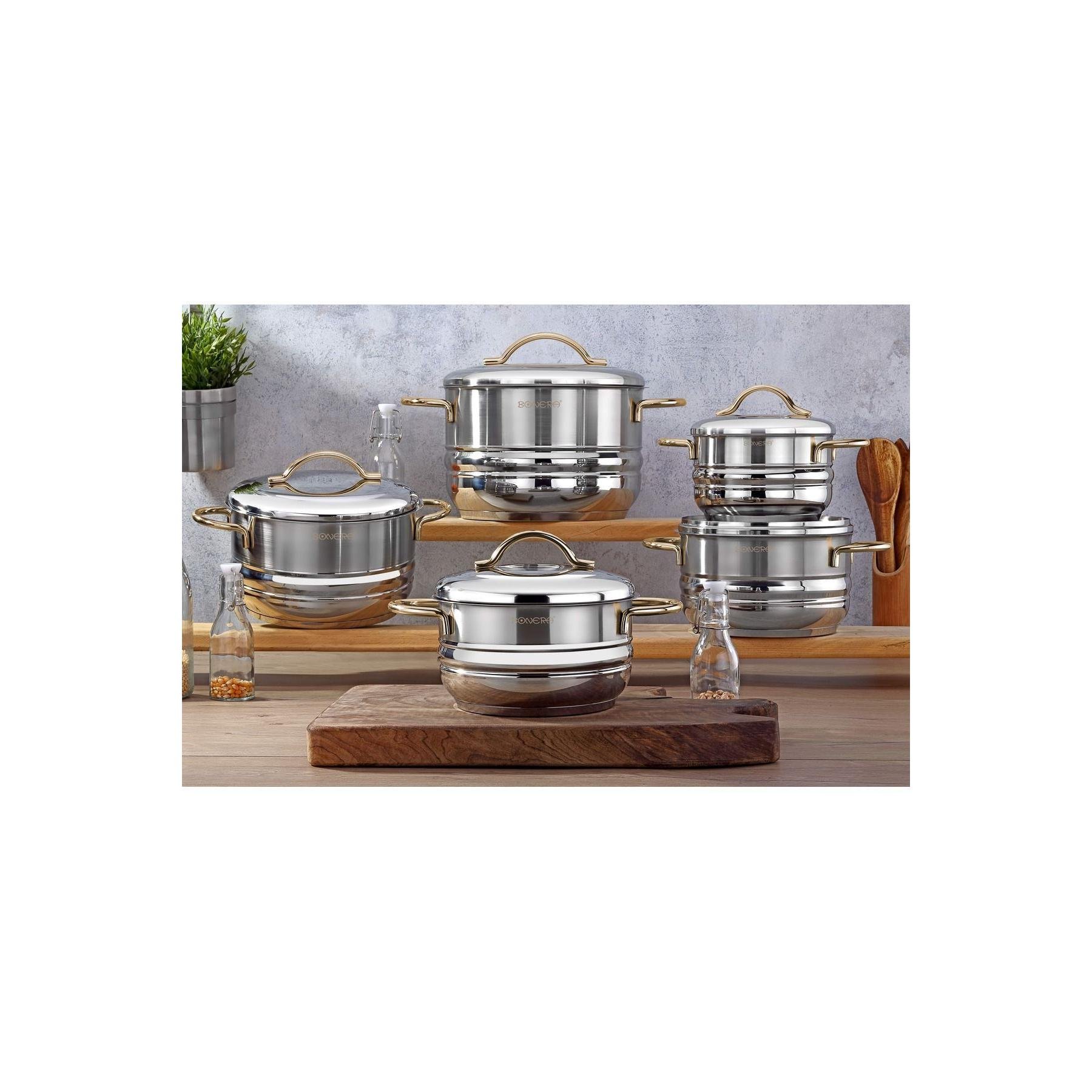 Modena 10 Piece Steel Cookware Set Gold