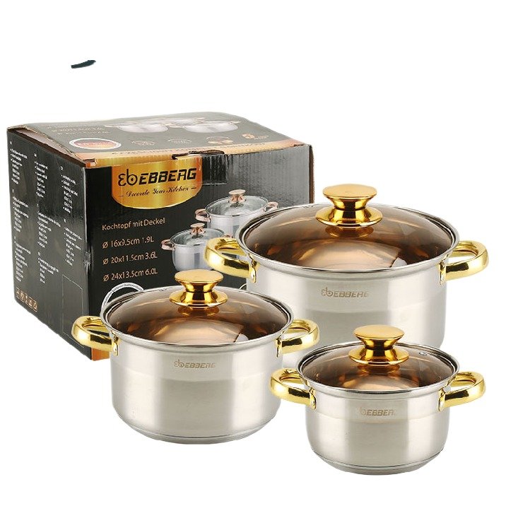 Wholesale Stainless Steel Soup Pot with Handles 6Piece Set stockpot set cookware set cooking for Home Kitchen and Wedding