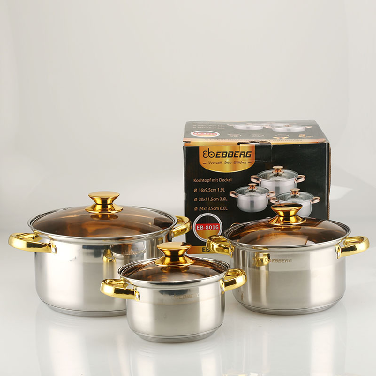 Wholesale Stainless Steel Soup Pot with Handles 6Piece Set stockpot set cookware set cooking for Home Kitchen and Wedding