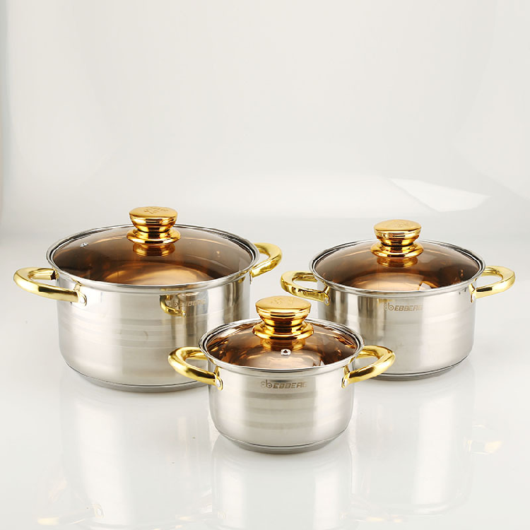 Wholesale Stainless Steel Soup Pot with Handles 6Piece Set stockpot set cookware set cooking for Home Kitchen and Wedding
