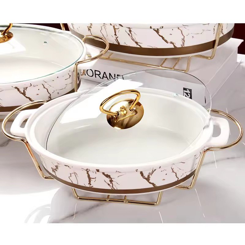 ASSMILE Wholesale factory direct restaurant used luxury oval shape marble buffet ceramic food warmer with stand