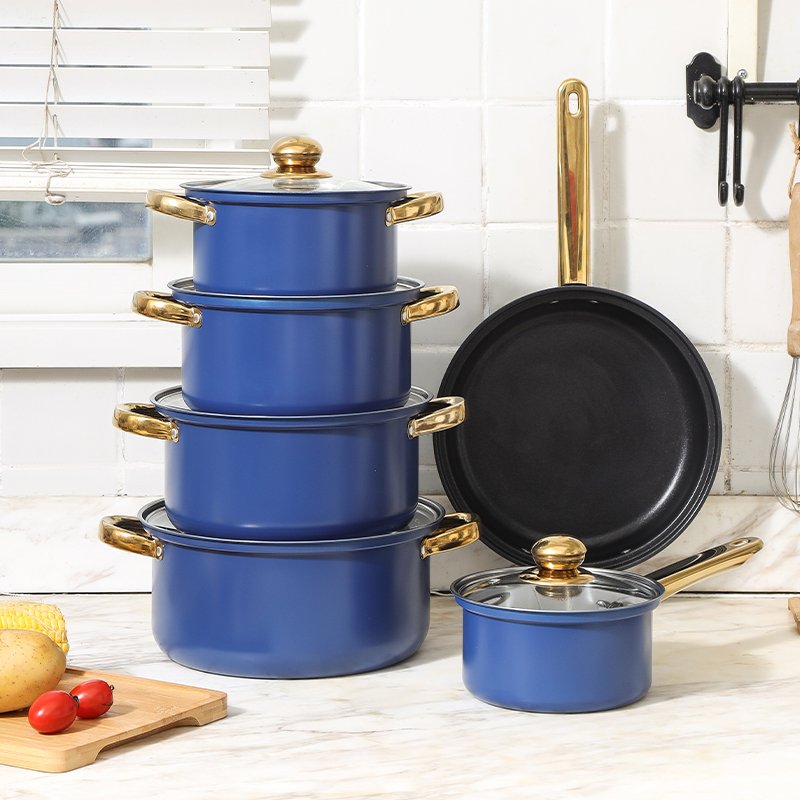 Colorful 12 Piece Stainless Steel Pots And Pans Set Pink Blue Non Stick Frying Pan With Lid Cooking Pot Set
