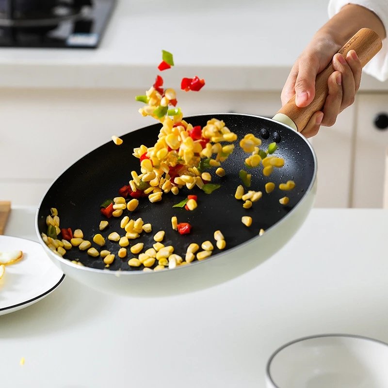 Kitchen High-Quality Multifunctional Non-Stick Pots, Maifan Stone Frying Pan Wok Milk Pan Granite Cookware Set