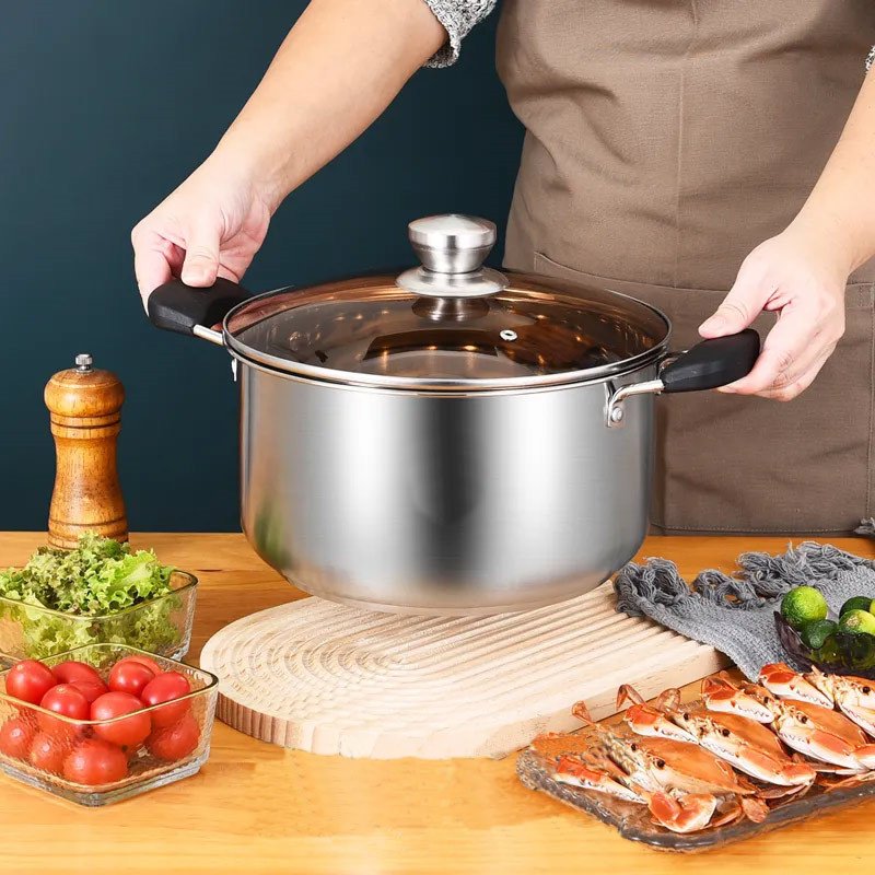 6 PCS Multi-functional polished korean Cookware Set Stainless Steel with Glass Bakelite Handle for home kitchen Wholesale
