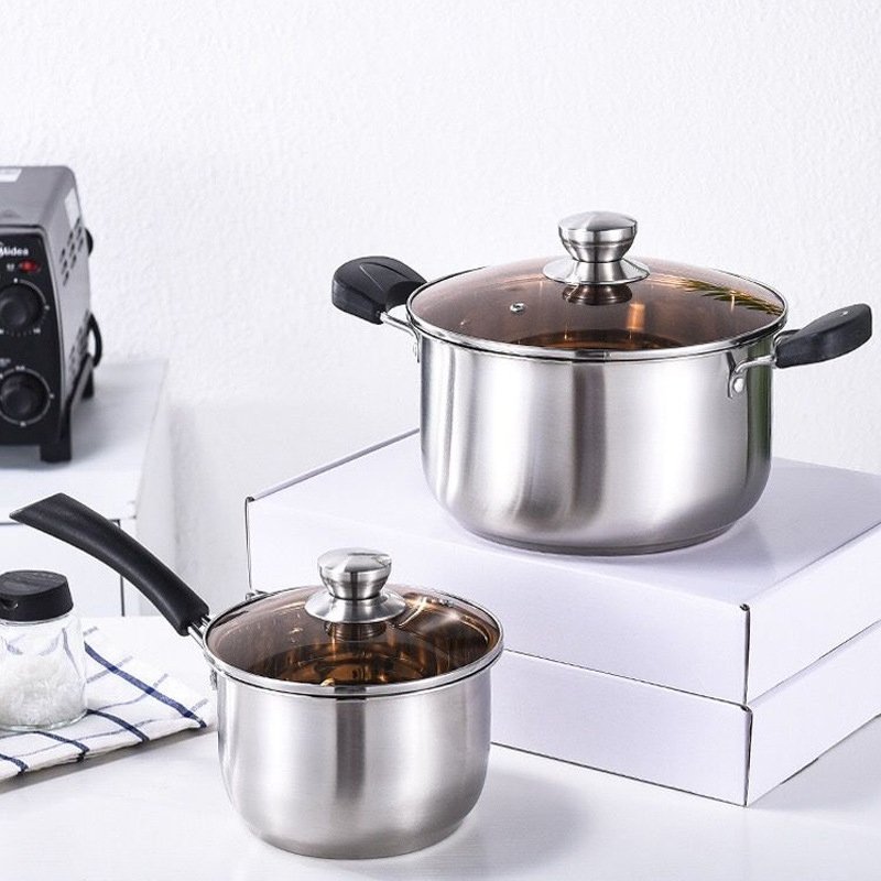 6 PCS Multi-functional polished korean Cookware Set Stainless Steel with Glass Bakelite Handle for home kitchen Wholesale