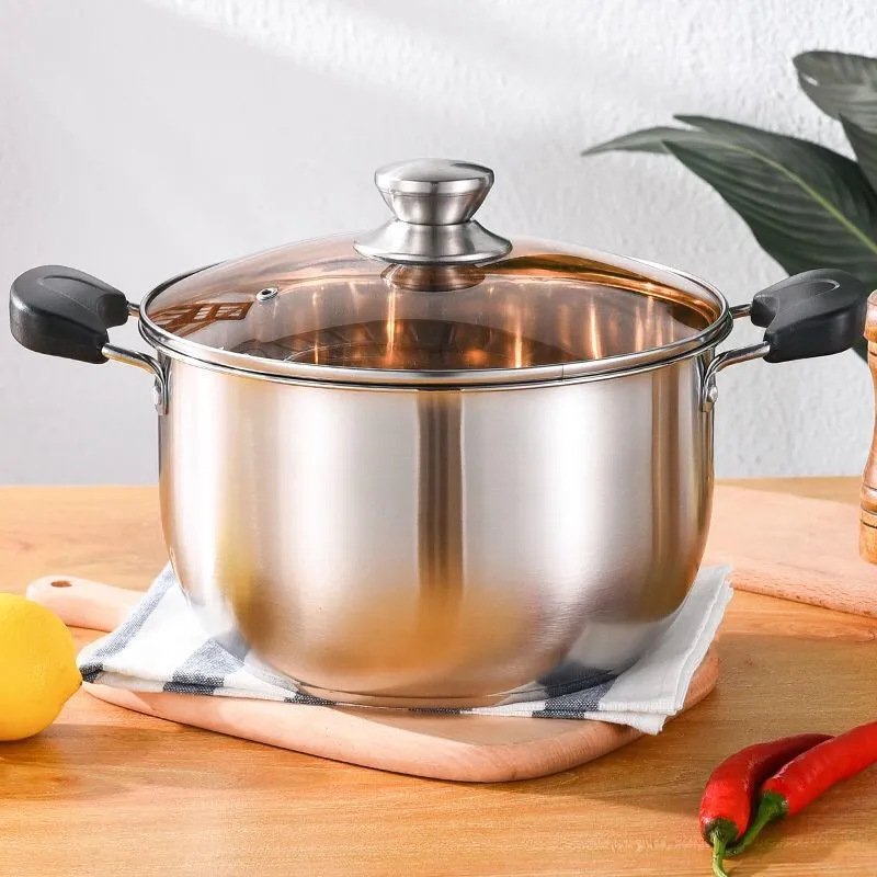 6 PCS Multi-functional polished korean Cookware Set Stainless Steel with Glass Bakelite Handle for home kitchen Wholesale