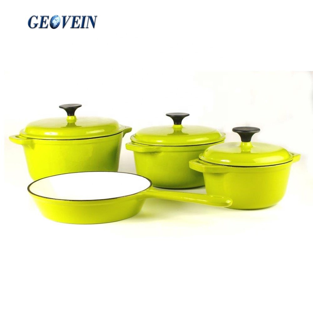 Seven 7-Piece Cooking Pots And Pans Cast Iron Enamel Casserole Cookware Set