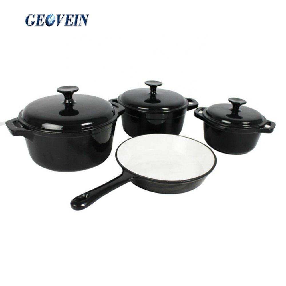 Seven 7-Piece Cooking Pots And Pans Cast Iron Enamel Casserole Cookware Set