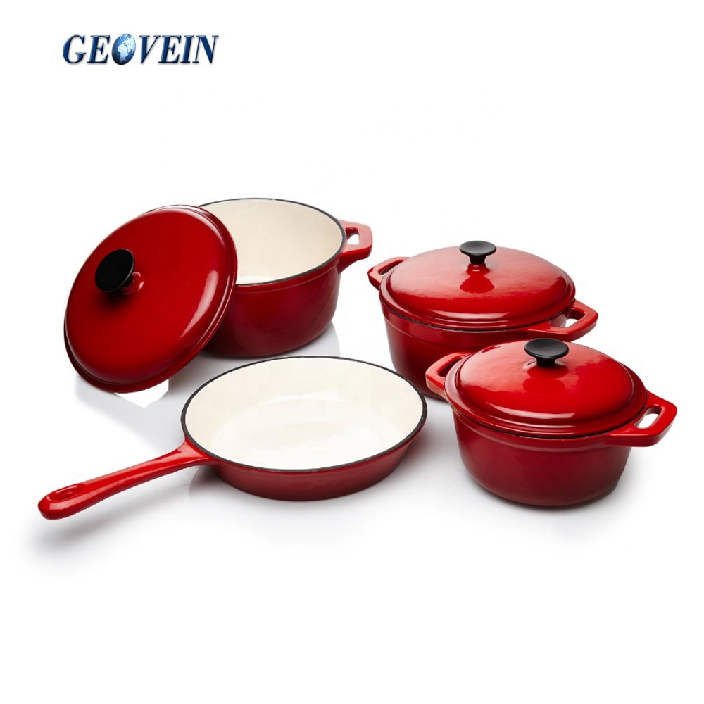 Seven 7-Piece Cooking Pots And Pans Cast Iron Enamel Casserole Cookware Set
