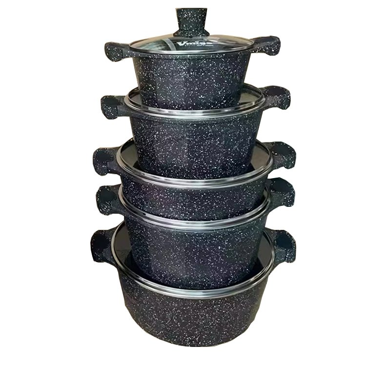 New Design Kitchen Ware Wholesale Nonstick Cookware Set 10PCS Pots and Pans Non Stick Granite Coated Aluminum Cookware Set