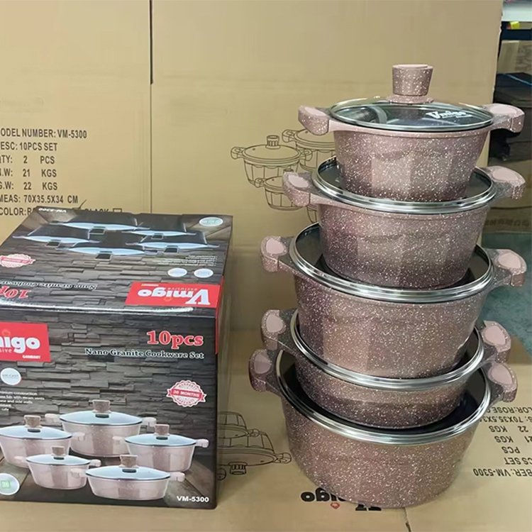 New Design Kitchen Ware Wholesale Nonstick Cookware Set 10PCS Pots and Pans Non Stick Granite Coated Aluminum Cookware Set