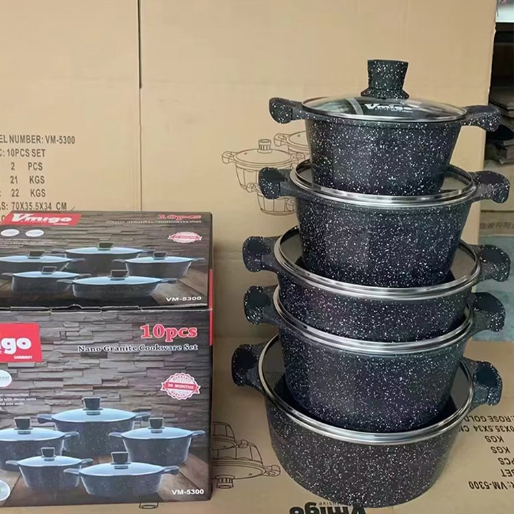 New Design Kitchen Ware Wholesale Nonstick Cookware Set 10PCS Pots and Pans Non Stick Granite Coated Aluminum Cookware Set