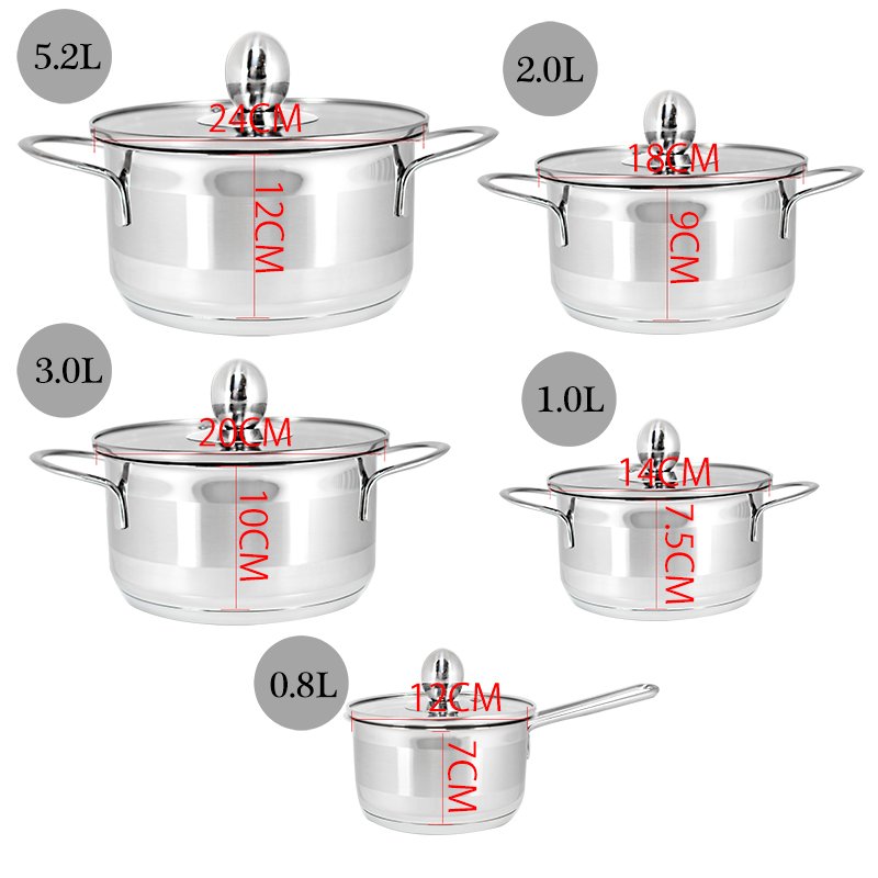 12/14/18/20/24cm Food Grade Stainless Steel Cookware Pots Set