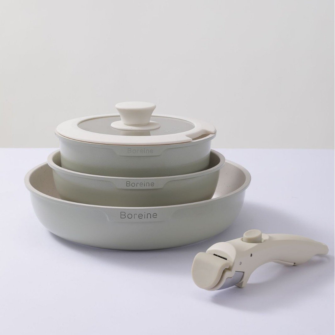 kitchenware 3 pcs Die Cast Nonstick Cookware Set Ceramics Removable Handle Cookware Sets With Glass Lid Wok Frying Pan Set