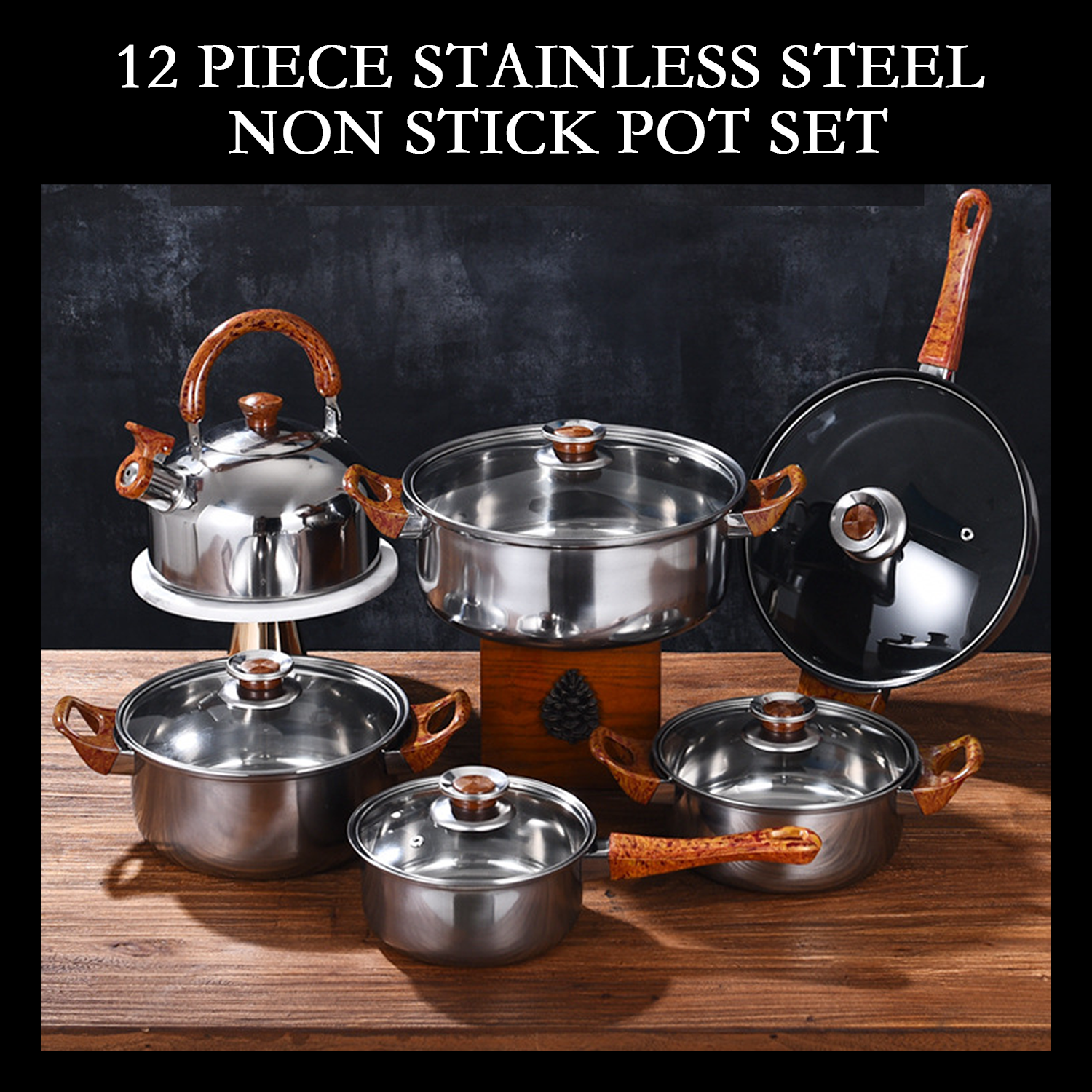 FACTORY wholesale 12pcs Milk Bucket Cooking Pots Set Kitchen Pots Nonstick Kitchen Cookware Sets Juego de utensilios with 6 lids