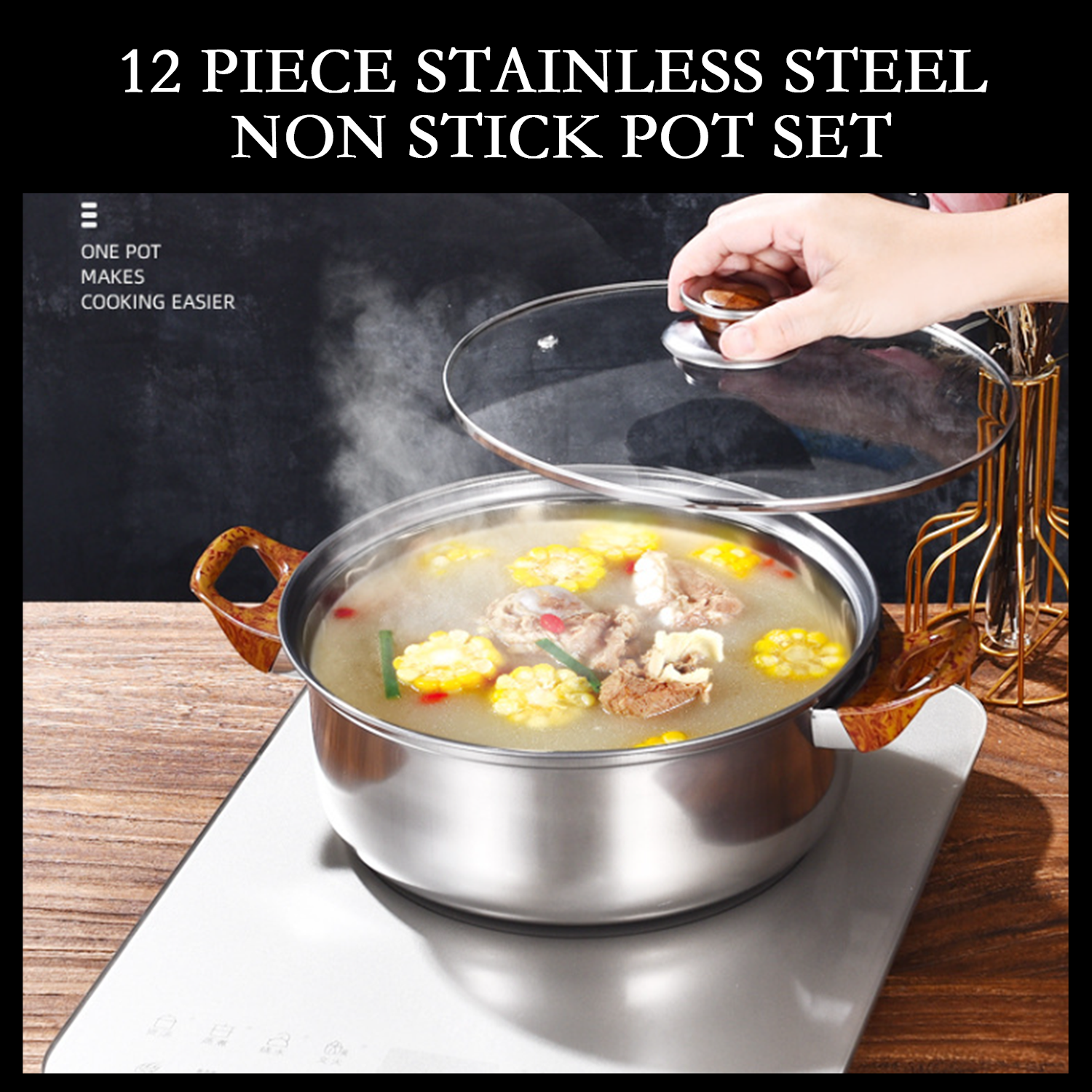 FACTORY wholesale 12pcs Milk Bucket Cooking Pots Set Kitchen Pots Nonstick Kitchen Cookware Sets Juego de utensilios with 6 lids