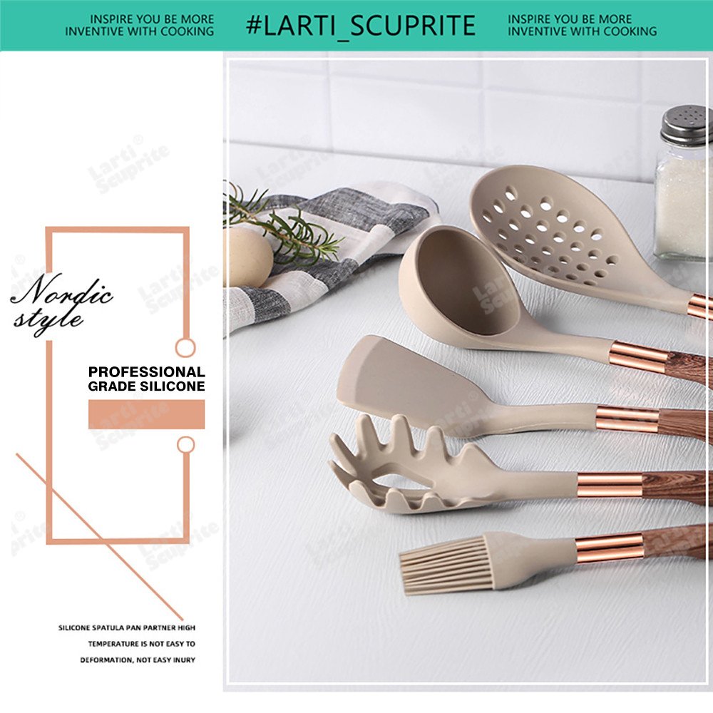New Silicone Kitchenware Non-stick Kitchen Utensils Set Gold Plated Handle Cooking Tool Accessories Heat Resistant Kitchen Items