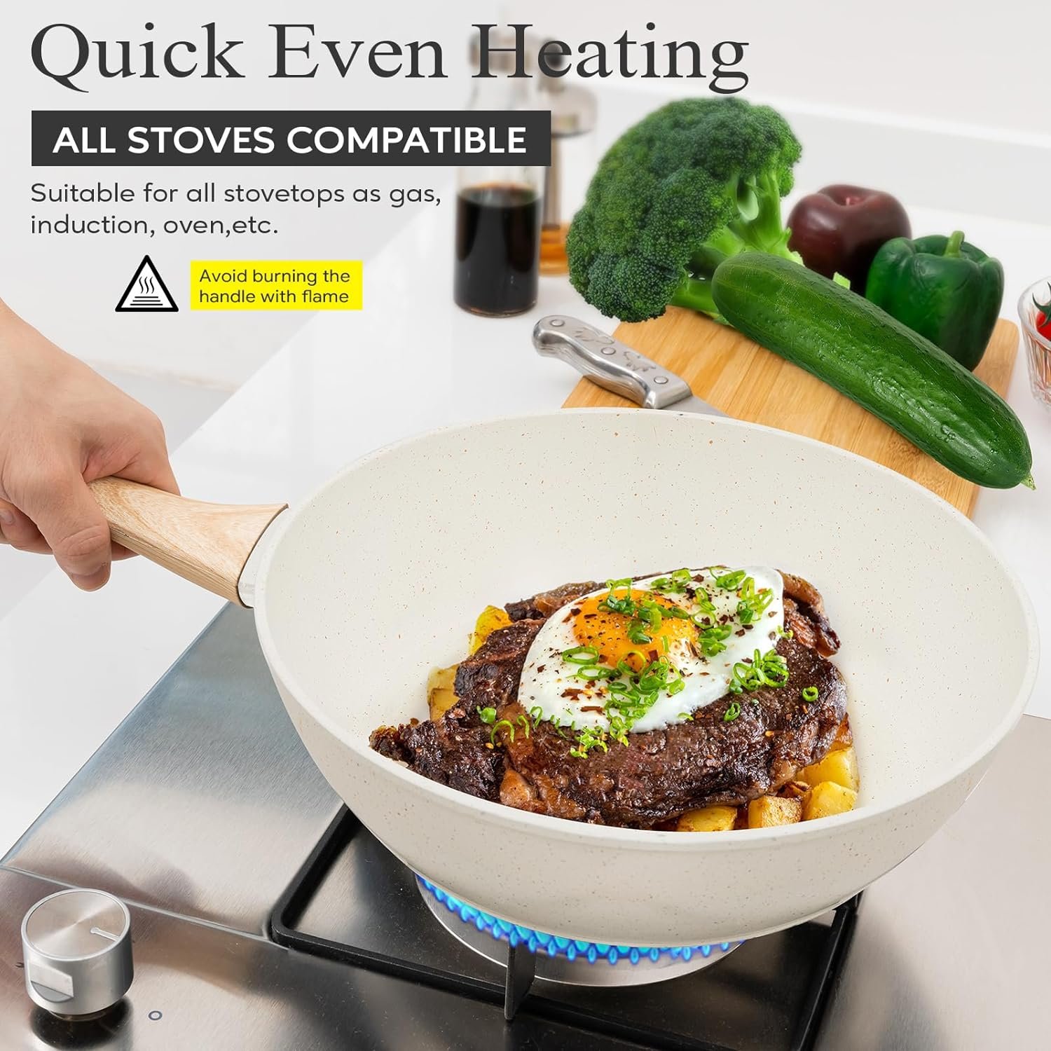 Custom 12-piece white granite medical stone die-cast aluminum non-stick frying pan soup pot kitchen induction cooker set