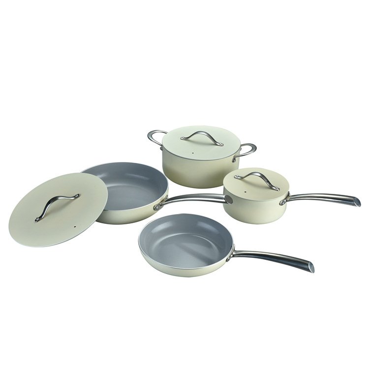 Hot Selling Modern Design Ceramic Coating Cookware Set with Stainless Handle Eco-Friendly for Kitchen Use Oven safe Lightweight