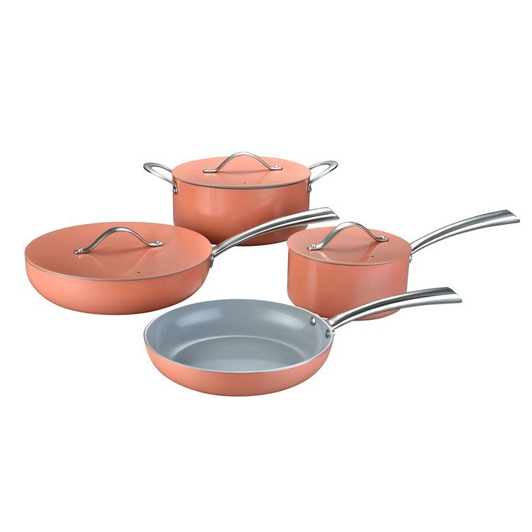 Hot Selling Modern Design Ceramic Coating Cookware Set with Stainless Handle Eco-Friendly for Kitchen Use Oven safe Lightweight
