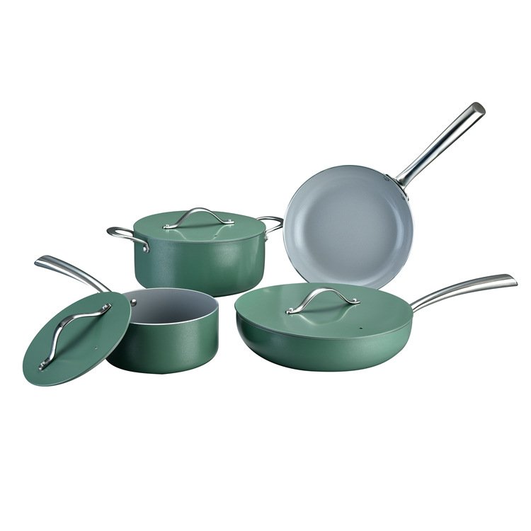 Hot Selling Modern Design Ceramic Coating Cookware Set with Stainless Handle Eco-Friendly for Kitchen Use Oven safe Lightweight