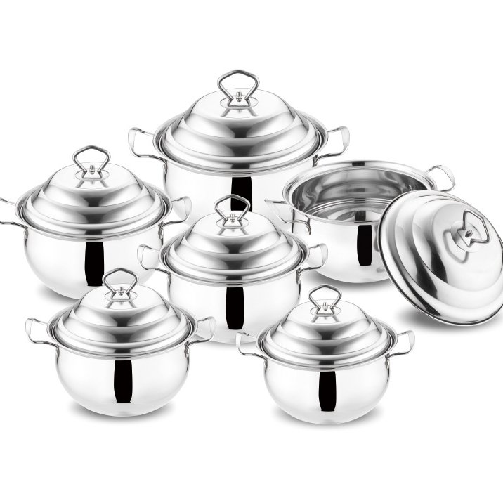 High quality 12Pcs stainless steel cookware sets kitchenware with steel lid