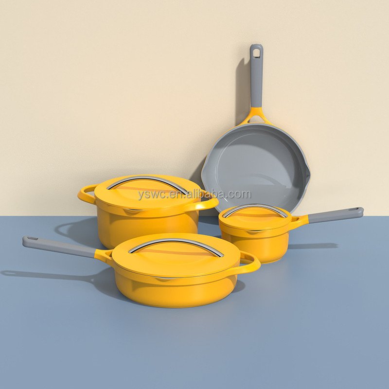 Europe 7 Pcs set Die Casting Aluminum Non-stick Tri-ply ceramic coating Aluminum Cooking Pot sets Pots and Pans Cookware Set