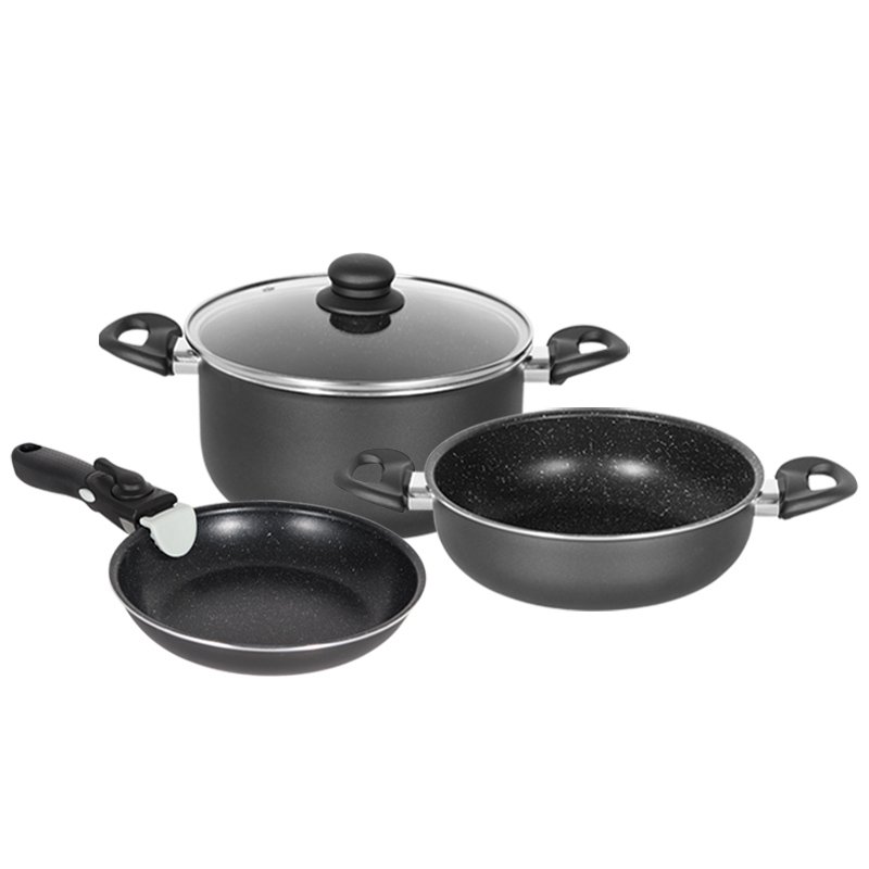 Detachable Bakelite Handles Kitchen Accessories Nonstick Coating Pressed Aluminum Cooking Pot Nonstick Aluminum Cookware Set
