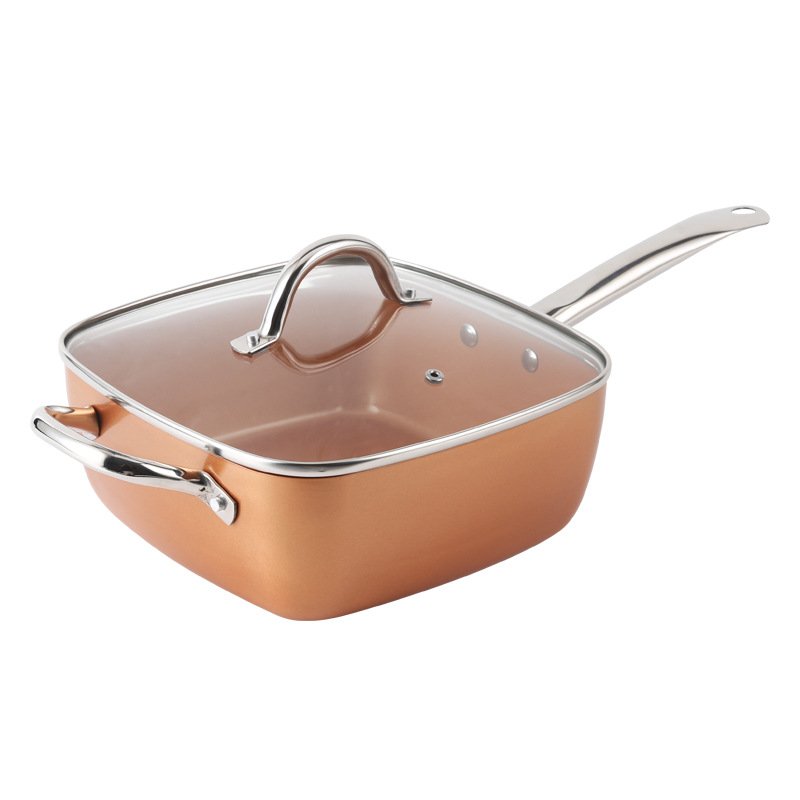 4pcs non-stick Square Frying Pan With Lid Copper Cookware Pressed Aluminium Cookware Set