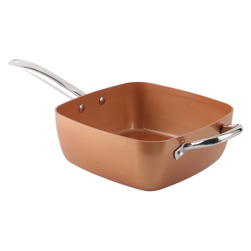 4pcs non-stick Square Frying Pan With Lid Copper Cookware Pressed Aluminium Cookware Set