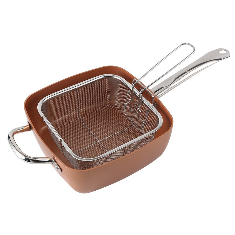 4pcs non-stick Square Frying Pan With Lid Copper Cookware Pressed Aluminium Cookware Set