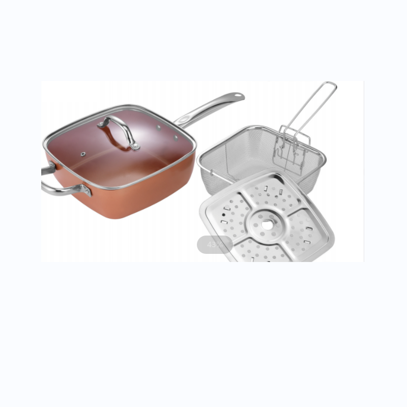4pcs non-stick Square Frying Pan With Lid Copper Cookware Pressed Aluminium Cookware Set