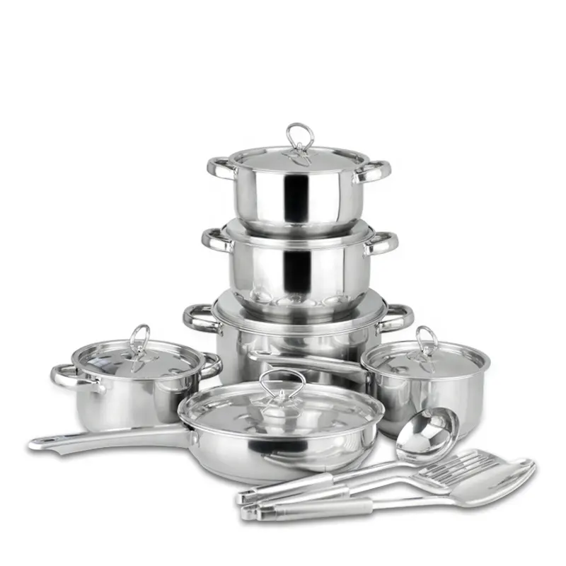 Wholesale 15Pcs 6Kg Sus 410 Stainless Steel Cooking Ollas pan Pots Double Bottom Cookware Sets