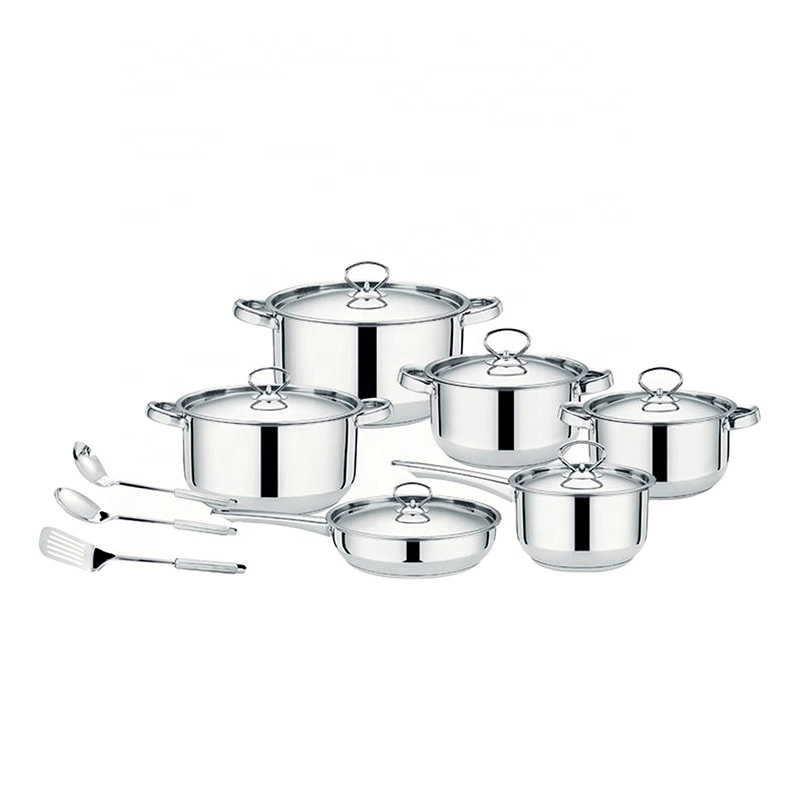 Wholesale 15Pcs 6Kg Sus 410 Stainless Steel Cooking Ollas pan Pots Double Bottom Cookware Sets