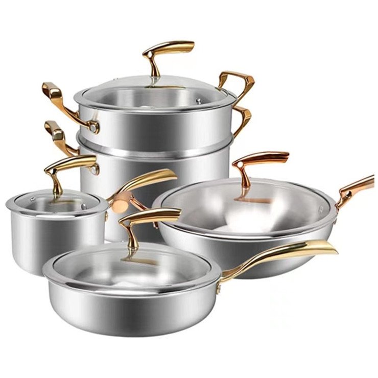 hot sell 10 pieces Induction Kitchenware 5-Ply clad Stainless Steel Cookware Sets Pots And Pans Set