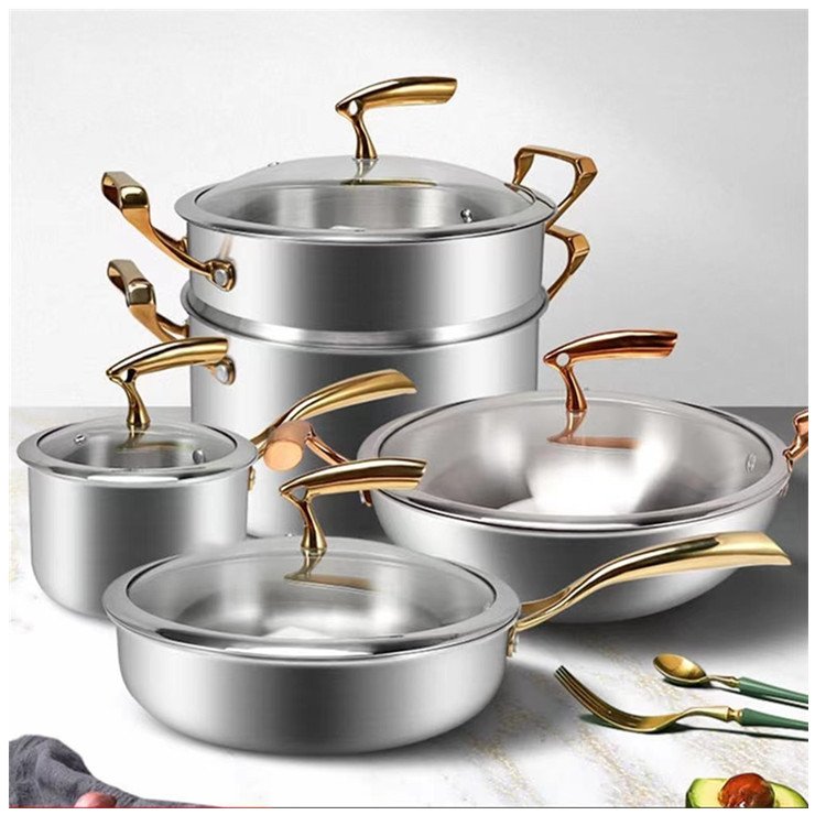 hot sell 10 pieces Induction Kitchenware 5-Ply clad Stainless Steel Cookware Sets Pots And Pans Set