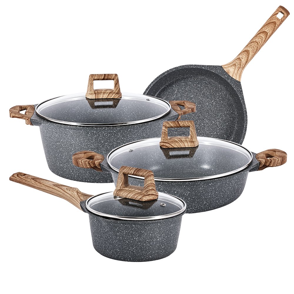 OEM Hot Selling Die Cast Aluminum Kitchen Cheap Non Stick 7 pieces Cookware Set