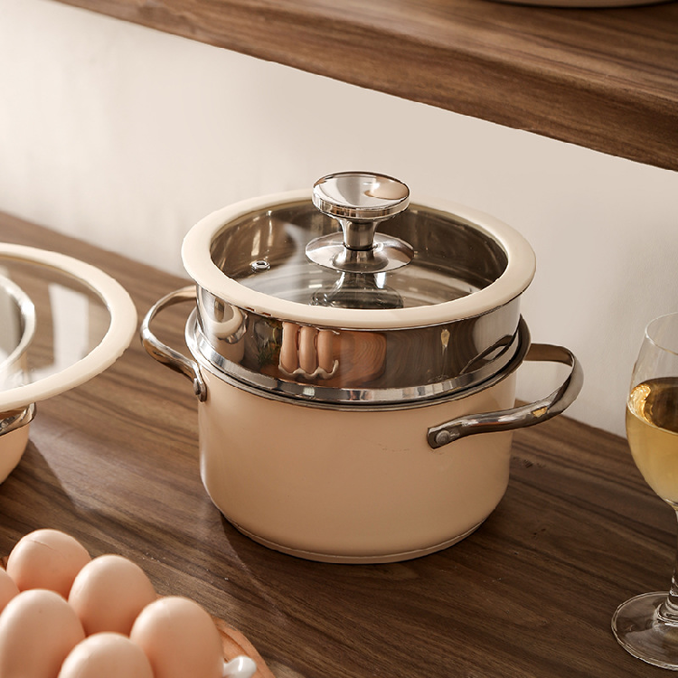 Wholesale 304 Stainless Steel Double Bottom kitchen hexclad dessini cookware sets non-stick with Ceramic Paint for Food Steaming