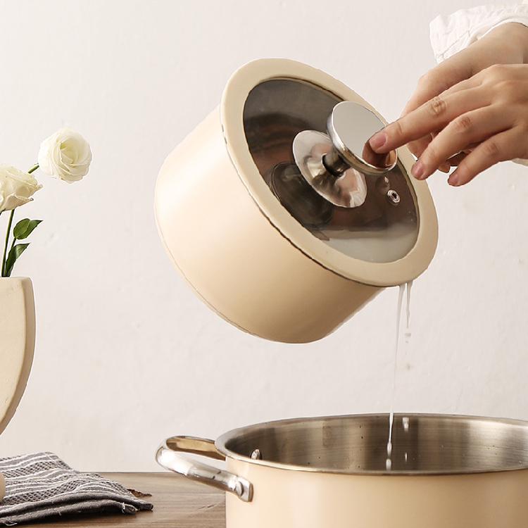 Wholesale 304 Stainless Steel Double Bottom kitchen hexclad dessini cookware sets non-stick with Ceramic Paint for Food Steaming