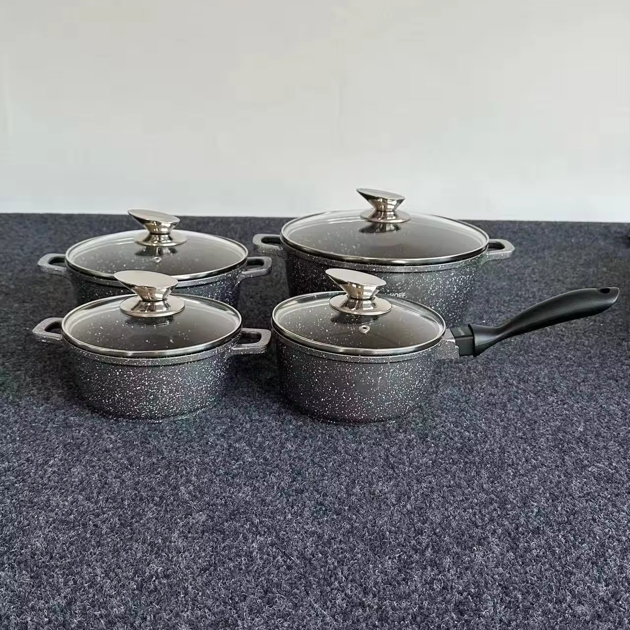 Wholesale 8 Pieces Metal Aluminum Alloy Kitchen Cooking Pan Pot Set Non Stick Cookware Sets with Wood Handle