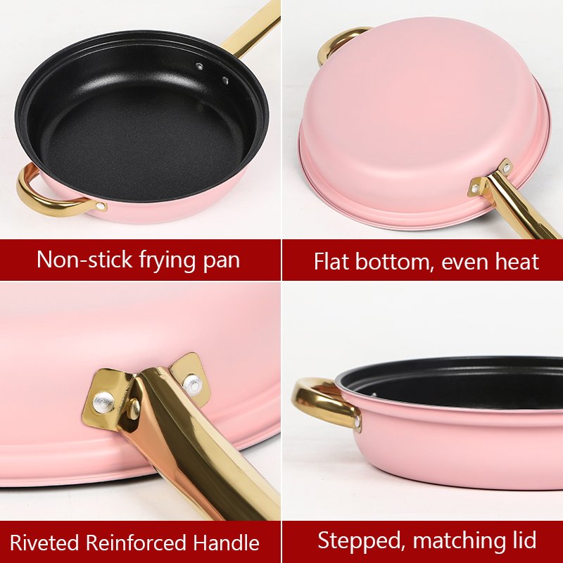Fast Shipment 12 Pcs Pink Casseroles Soup Stock Pots Frying Pan Stainless Steel Cooking Pots Kitchen Non Stick Cookware Sets