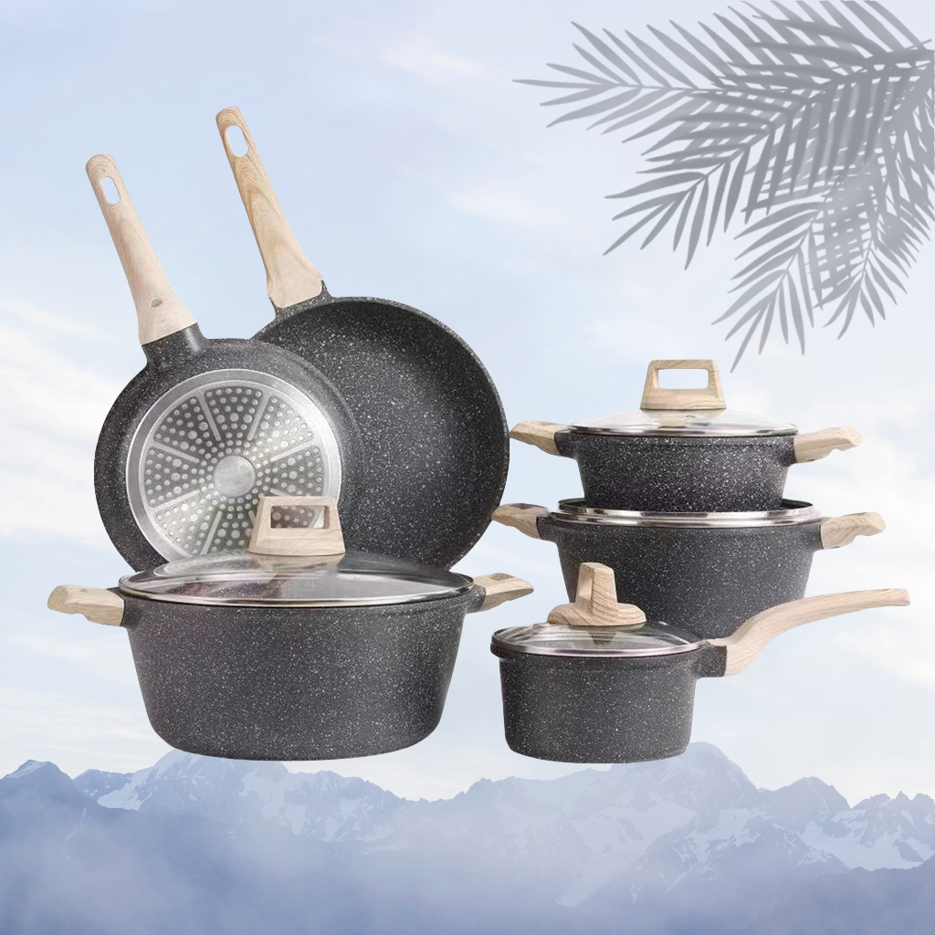 White Granite Induction Kitchen Cookware Sets, 4 Pcs Non Stick Cooking Set w/Frying Pans & Saucepans(PFOS, PFOA Free)