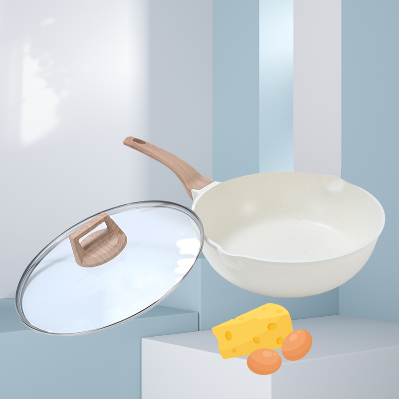White Granite Induction Kitchen Cookware Sets, 4 Pcs Non Stick Cooking Set w/Frying Pans & Saucepans(PFOS, PFOA Free)