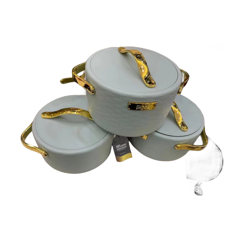 3 Pcs set stainless steel insulated food container home use luxury Africa heat preservation food casserole With Leather Handle