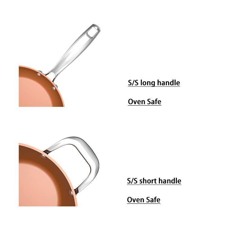BESCO OEM 12-Piece Forged Aluminum Alloy 3003 Copper Ceramic Cookware Sets with Tempered Glass Lid and Solid SS handle Oven Safe