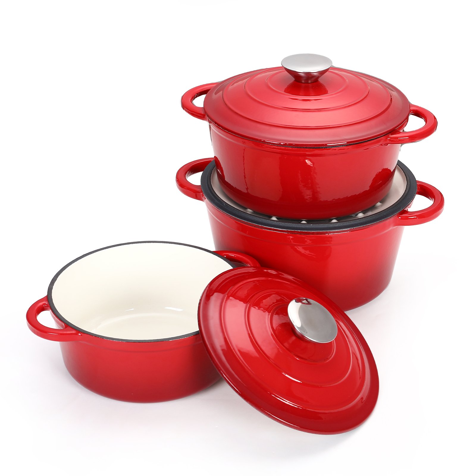 7 Piece Non-Stick Ceramic Coated Cast Iron pot Enameled Cast Iron Cookware Set Heavy Duty Easy Care Cast Iron dutch oven pot